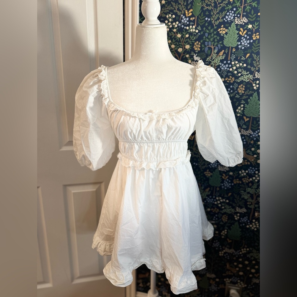 Altar'd State White Puff-Sleeve Mini Dress